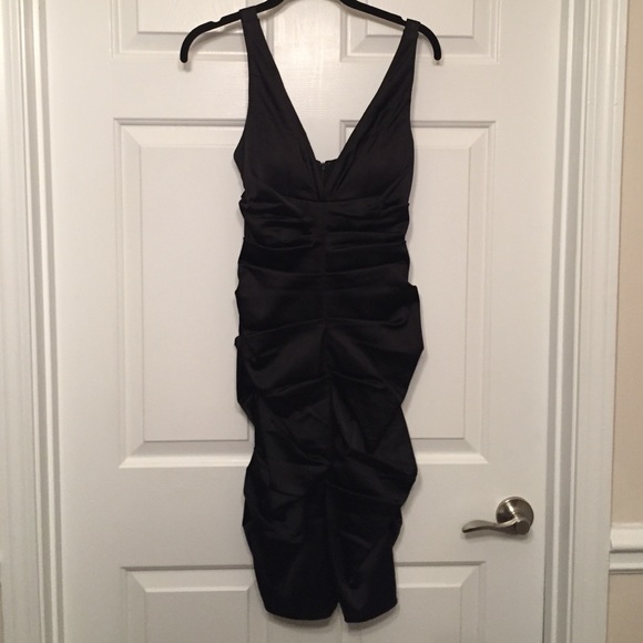 Xscape black ruched cocktail dress
