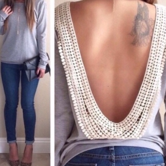 Boutique Tops - 🎉HP🎉 Gray Open Back Long Sleeve Top