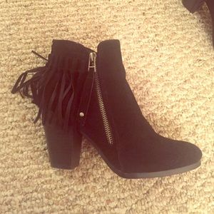 Black fringe booties
