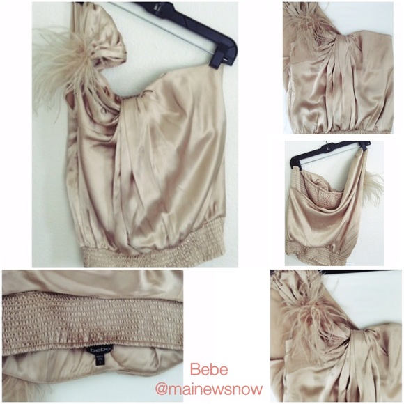 Bebe Brand: Champagne Colored Top, Feather Detail