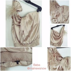 Bebe Brand: Champagne Colored Top, Feather Detail