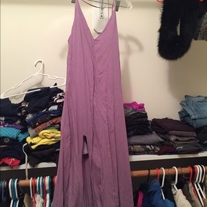 Purple maxi dress with slit and low back