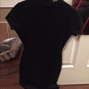 Black mini dress with high neck