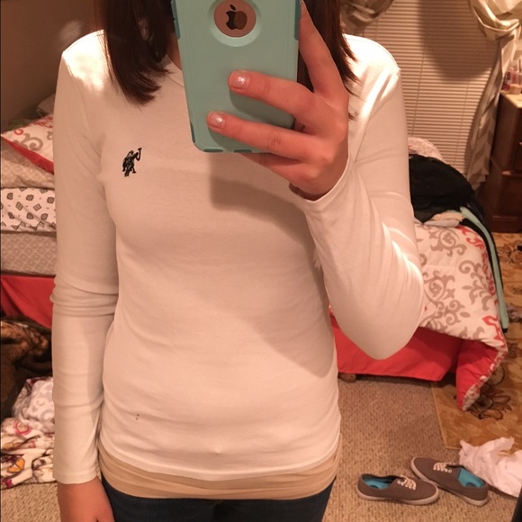Cream long sleeve polo sweater