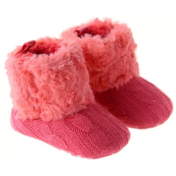 NWT Coral Infant baby girl patent knitting boots.