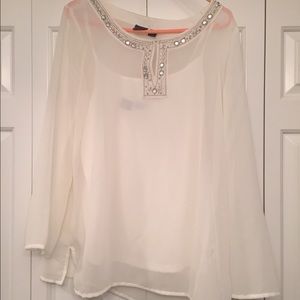 White sheer blouse with cami underneath