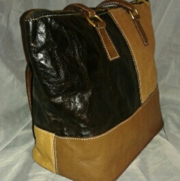 Handmade black and brown patchwork style tote bag