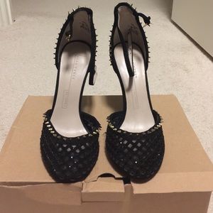 Zara black heels with spikes and beads.