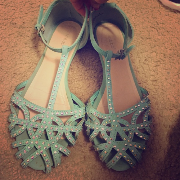 Sparkly Teal Bamboo sandals