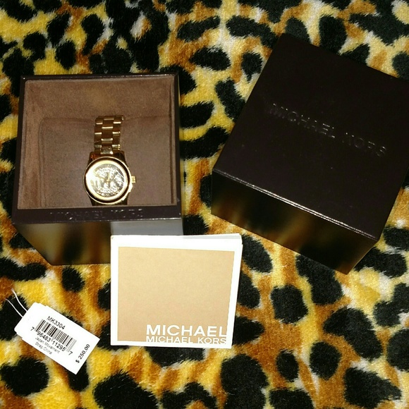 MK Goldtone Pave Logo Dial Petite Runway