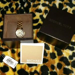 MK Goldtone Pave Logo Dial Petite Runway