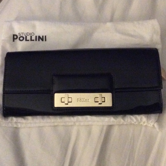 Pollini patten leather black clutch