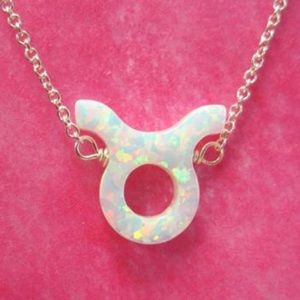 Taurus Zodiac Sign Whit Opal Necklace, Boxed & NWT