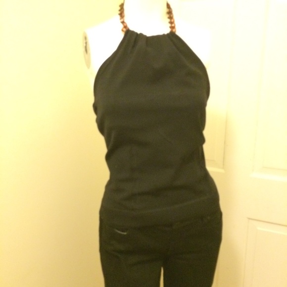 Etcetera black halter w/tortoise shell chain , M