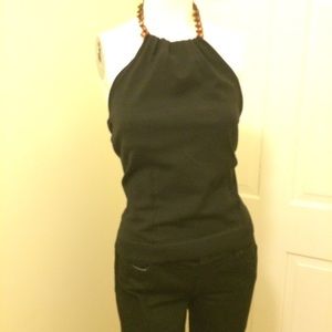Etcetera black halter w/tortoise shell chain , M