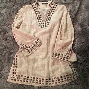 🍃🎍Anthropologie gauze 100% cotton beaded tunic