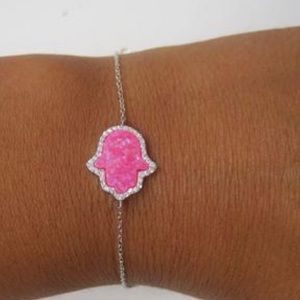 Opal Resin Hamsa Hands w/ C.Z.s Sterling Bracelet
