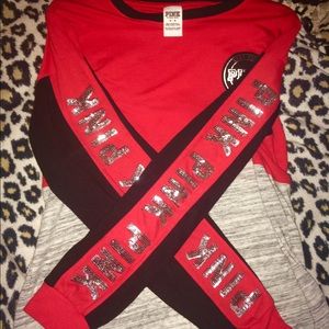 Victoria secret bling red long tee 🎄♥️