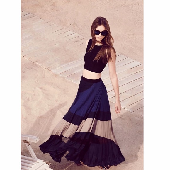 BCBG - PLEATED COLOR-BLOCKED MAXI SKIRT