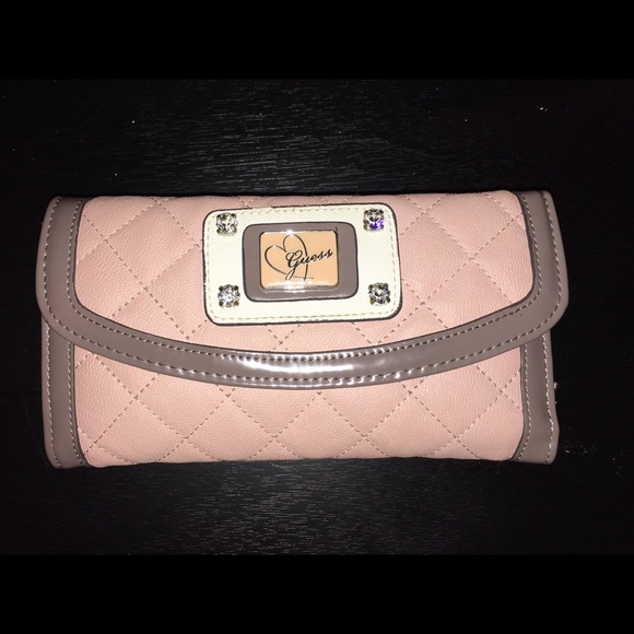 Guess Pink and Gray Trifold Wallet