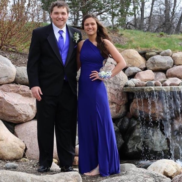 purple one shoulder prom dress