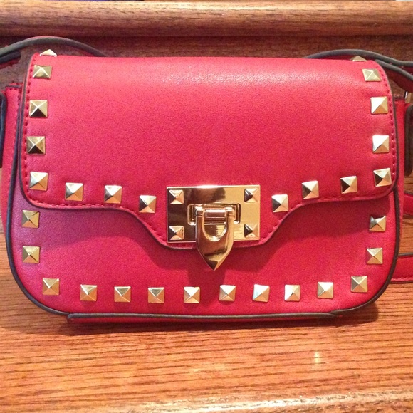 NWT Red Pyramid Studded Crossbody Handbag