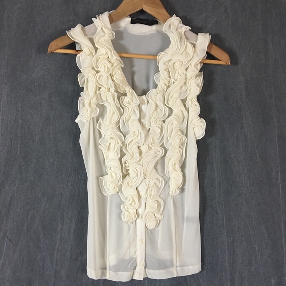 SOLD —- Sheer Ruffled Sleeveless Blouse