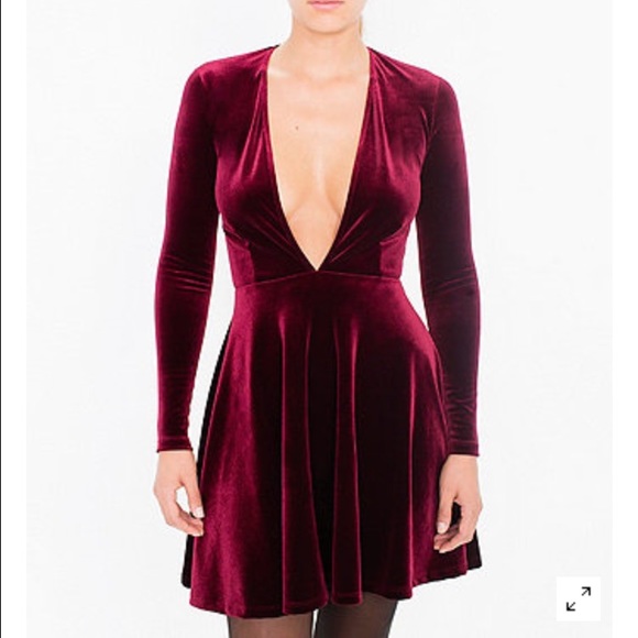 American Apparel Velvet Deep V Skater Dress