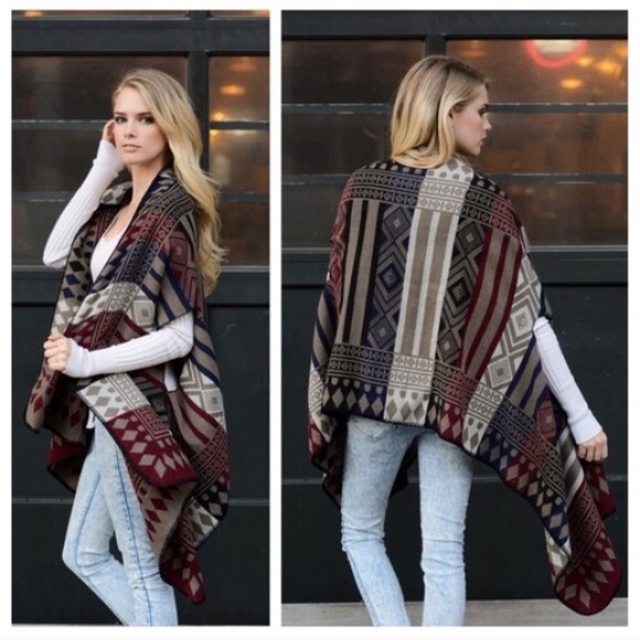 Sweaters - Tribal Burgundy Poncho