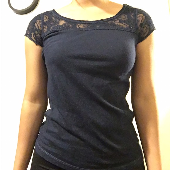 Navy blue short sleeve with lace detail