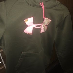 green and pink camo UA hoodie