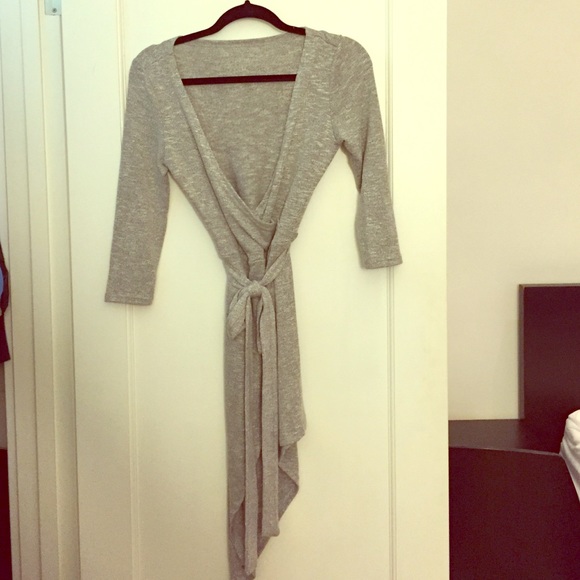 Grey Plunging Asymmetrical Wrap Dress