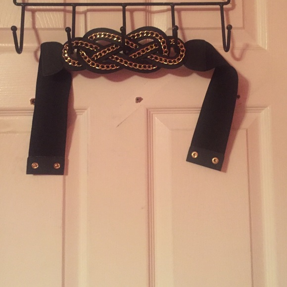 Thick black belt with gold chain