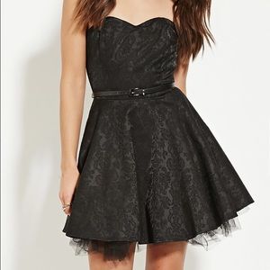 Black Belted Jacquard Mini Dress
