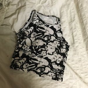 American Apparel Cat Print Sleeveless Crop Top