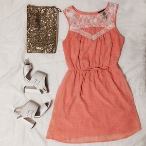 Coral Polka Dot Sleeveless Dress