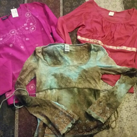 Lot of Three Bohemian Style Long Sleeve Tops