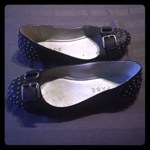 Black leather studded ballet flats