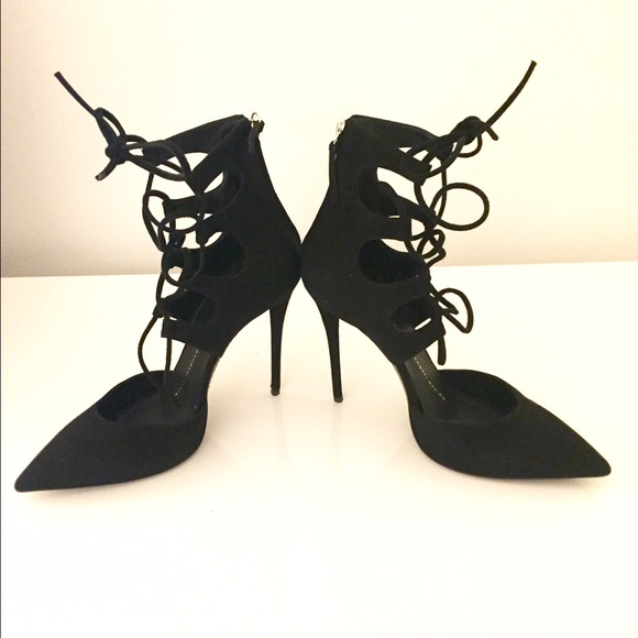Giuseppe Zanotti Suede Pointed Toe Lace-up Pumps - Picture 3 of 6