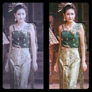 Gold and silk traditional evening dress