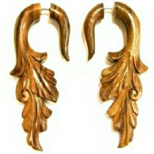 Wood traditional Indian evening earings