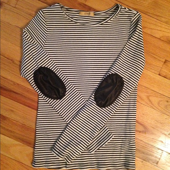 Stripped Faux Leather Elbow Patches Skirt