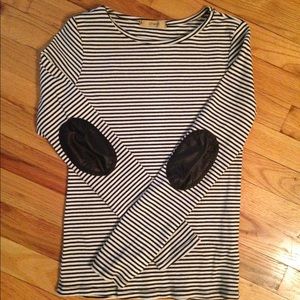 Stripped Faux Leather Elbow Patches Skirt