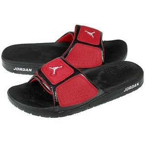 Jordan red and black sandals