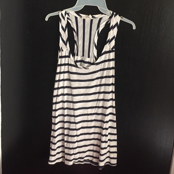 Loose Fitting, Long Navy Blue and White Tank Top