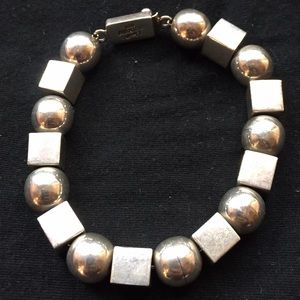 Vintage Silver Mexican Beaded Bracelet