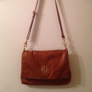 Tory Burch brown fold over leather bag