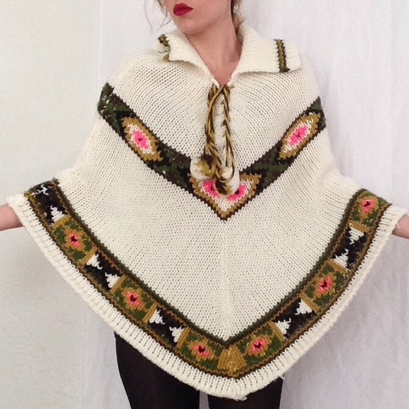 Vintage Knit Lace Up Poncho