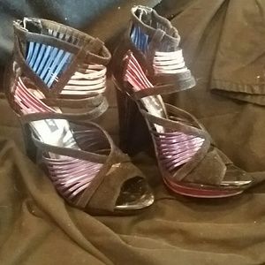 Multi colored strap heels!!!