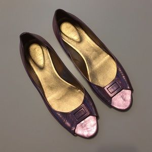 Roger Vivier metallic pink peep toe flats